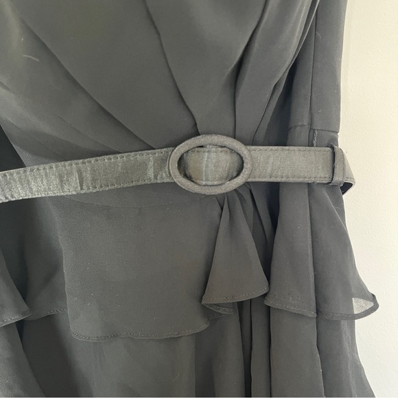 WHBM Black Belted Ruffled Strapless Dress 4 EUC - Picture 7 of 8